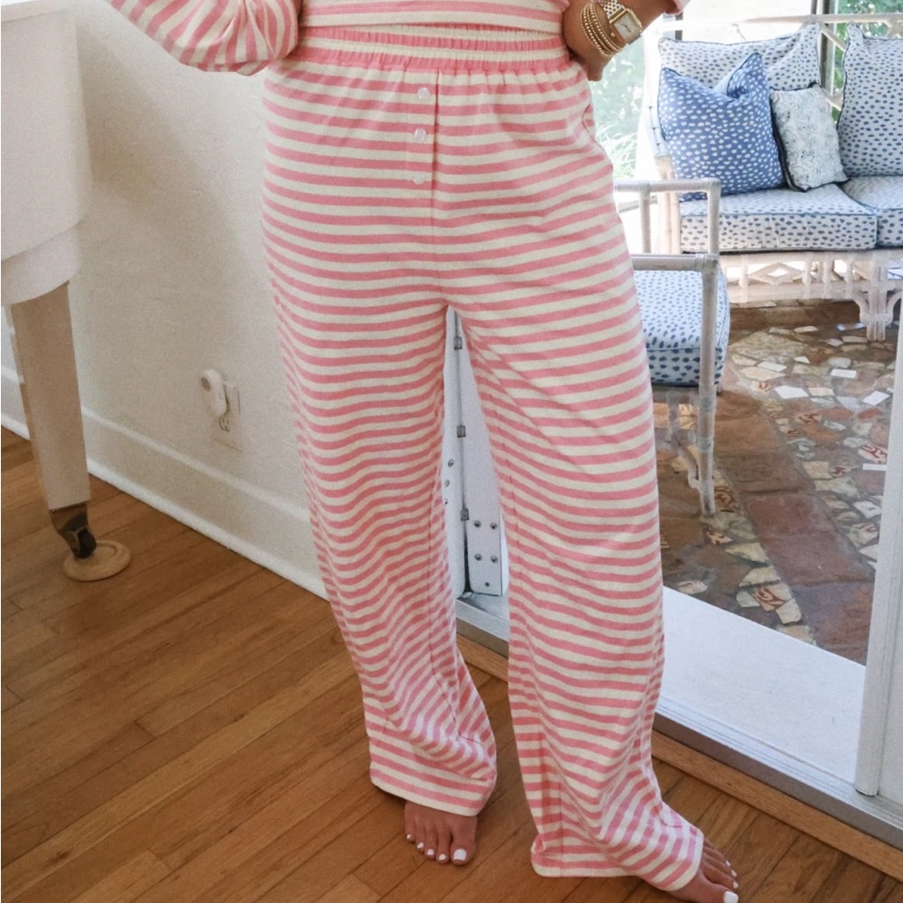 Women's Pink Striped Wide Leg Pants